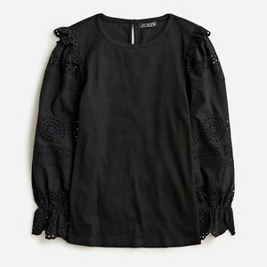 J. Crew Ruffle-trim eyelet top in vintage rib